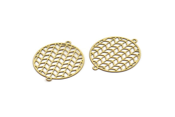 Brass Circle Charm, 24 Raw Brass Circle Connectors With 2 Loops, Findings (20x24x0.30mm) F101