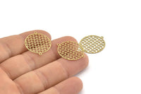 Brass Circle Charm, 24 Raw Brass Circle Connectors With 2 Loops, Findings (20x24x0.30mm) F101
