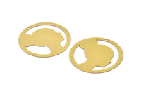 Brass Face Charm, 6 Raw Brass Girl Face Charms With 1 Hole, Findings (40x0.30mm) D1690