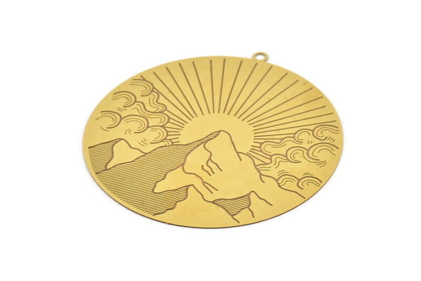 Brass Mountain Charm, 4 Raw Brass Mountain Charms With 1 Loop, Findings (60x0.30mm) D1708
