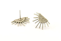 Silver Sun Earring, 6 Antique Silver Plated Brass Sunshine Stud Earrings (21x14mm) N0711 H1183