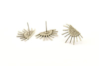 Silver Sun Earring, 6 Antique Silver Plated Brass Sunshine Stud Earrings (21x14mm) N0711 H1183