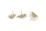 Silver Sun Earring, 6 Antique Silver Plated Brass Sunshine Stud Earrings (21x14mm) N0711 H1183
