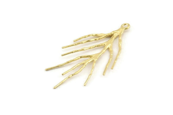 Brass Branch Charm, 8 Raw Brass Tree Branch Charms With 1 Loop, Charms, Findings (41mm) N1229