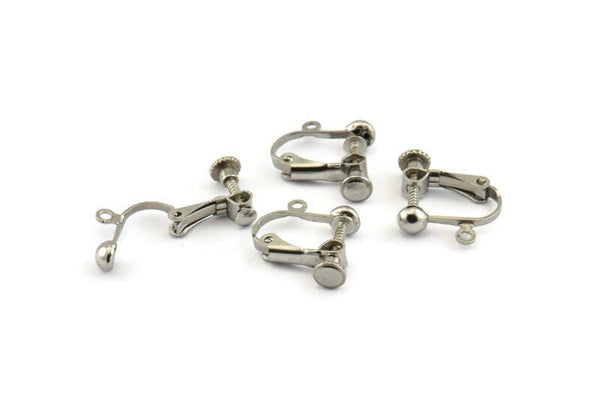 Screw Back Earring, 4 Stainless Steel Screw Back Earring Findings (16x10mm) D1518