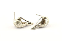 Silver Bird Earring, 2 Antique Silver Plated Brass Bird Skull Stud Earrings (26x11x6mm) N0958 H1562