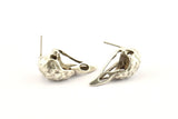 Silver Bird Earring, 2 Antique Silver Plated Brass Bird Skull Stud Earrings (26x11x6mm) N0958 H1562