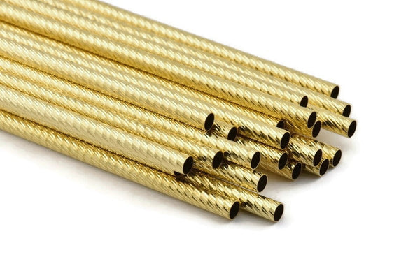 Brass Tubes Customize Size, 4 Textured Raw Brass Tube Beads - 8x230mm - 6x250mm - 6x260mm - 10x400mm
