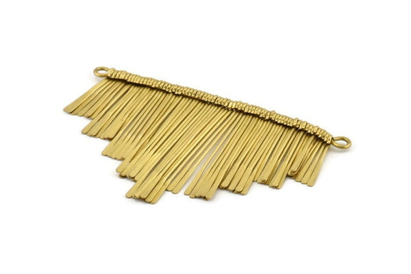 Brass Fringed Pendant, 1 Raw Brass Fringed Trim Pendant With 2 Loops (105x69x5mm) V030