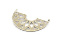 Silver Ethnic Pendant, 2 Silver Tone Brass Semi Circle Pendants With 2 Loops (37x23x14x1mm) N0281 H0412