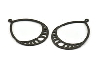 Black Drop Earring, 2 Oxidized Black Brass Textured Moon Phases Drop Earrings With 1 Loop, Charms (47x35x1mm) V130 S1099