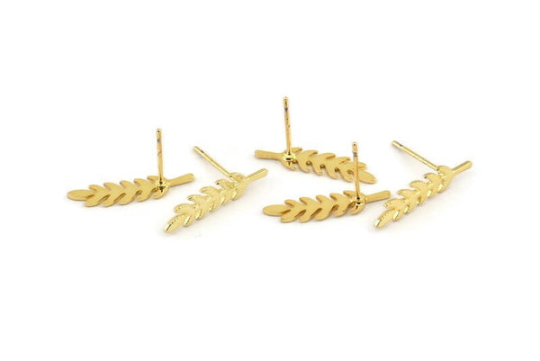 Gold Leaf Earring, 8 Gold Plated Brass Branch Stud Earrings, Findings (20x5x0.80mm) D1154 A1224 Q0976