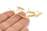 Gold Leaf Earring, 8 Gold Plated Brass Branch Stud Earrings, Findings (20x5x0.80mm) D1154 A1224 Q0976