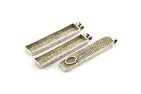 Gümüş Dikdörtgen Charm, Antik Gümüş Kaplama Pirinç Dikdörtgen Charmlar, 1 Döngü, Kolye Uçları (55x12x4mm) N1054