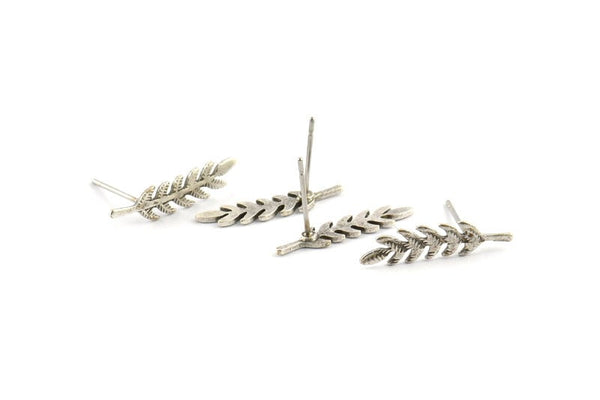 Silver Leaf Earring, 6 Antique Silver Plated Brass Branch Stud Earrings, Findings (20x5x0.80mm) D1154 A1224 H1191