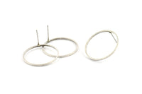 Silver Circle Earring, 4 Antique Silver Plated Brass Circle Stud Earrings (24x1x1mm) Bs 1092 A1164 H1190