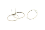 Silver Circle Earring, 4 Antique Silver Plated Brass Circle Stud Earrings (24x1x1mm) Bs 1092 A1164 H1190