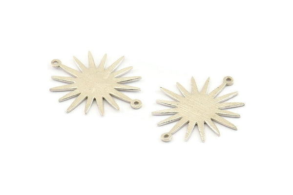 Silver Sun Charm, 2 925 Silver Sun Connectors With 2 Loops, Pendants, Findings (27x24x0.80mm) P02
