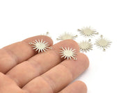 Silver Sun Charm, 6 925 Silver Sun Connectors With 2 Loops, Pendants, Findings (18x15x0.80mm) P03