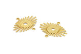 Gold Sunny Charm, 6 Textured Gold Plated Brass Sunny Connectors With 2 Loops (24x20x0.60mm) D1403 Q1115