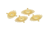 Gold Sunny Charm, 6 Textured Gold Plated Brass Sunny Connectors With 2 Loops (24x20x0.60mm) D1403 Q1115