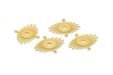 Gold Sunny Charm, 6 Textured Gold Plated Brass Sunny Connectors With 2 Loops (24x20x0.60mm) D1403 Q1115