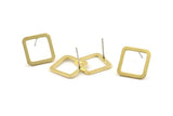 Brass Square Earring, 8 Raw Brass Square Stud Earrings (15x0.90mm) D1614 A1377