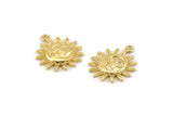 Gold Sun Charm, 2 Gold Plated Brass Sun Charms With 1 Loop, Findings (20x17x2.3mm) N1187 Q0349