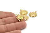 Gold Sun Charm, 2 Gold Plated Brass Sun Charms With 1 Loop, Findings (20x17x2.3mm) N1187 Q0349