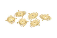 Brass Sunny Charm, 24 Textured Raw Brass Sunny Connectors With 2 Loops (24x20x0.60mm) D1403