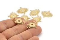 Brass Sunny Charm, 24 Textured Raw Brass Sunny Connectors With 2 Loops (24x20x0.60mm) D1403