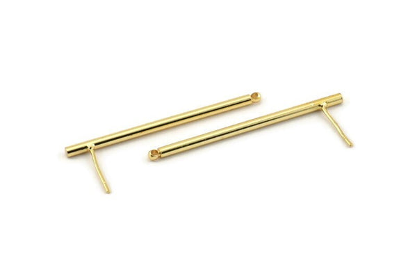 Gold Stick Earring, 2 Gold Plated Brass Stick Stud Earrings With 1 Hole (2x40mm) D1556