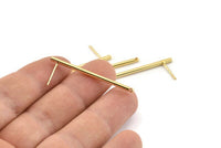 Gold Stick Earring, 2 Gold Plated Brass Stick Stud Earrings With 1 Hole (2x40mm) D1556