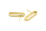 Gold Oval Earring, 4 Gold Plated Brass Oval Stud Earrings (25x3x7mm) D1561