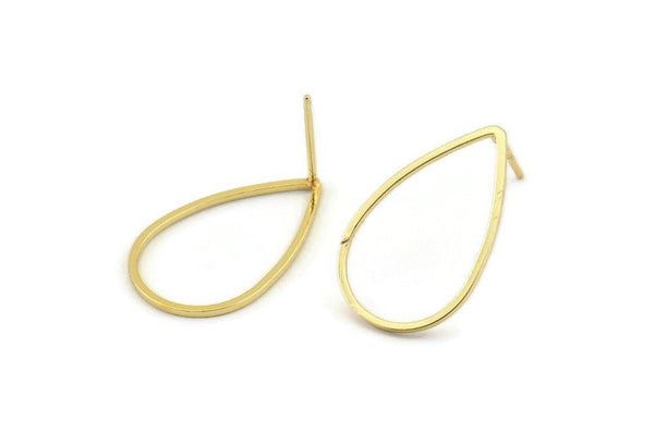 Gold Drop Earring, 6 Gold Plated Brass Drop Stud Earrings (22x14mm) D1547