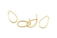 Gold Drop Earring, 6 Gold Plated Brass Drop Stud Earrings (22x14mm) D1547