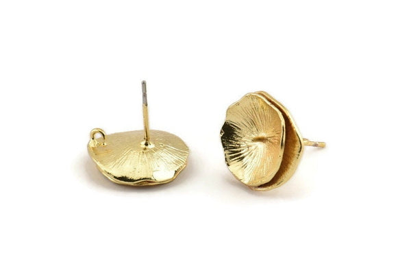Gold Round Earring, 2 Gold Plated Brass Round Earring Studs, With 1 Loop (15mm) N1218