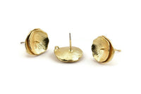 Gold Round Earring, 2 Gold Plated Brass Round Earring Studs, With 1 Loop (15mm) N1218