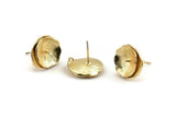 Gold Round Earring, 2 Gold Plated Brass Round Earring Studs, With 1 Loop (15mm) N1218