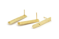 Gold Rectangle Earring, 4 Gold Plated Brass Rectangle Stud Earrings (31x6x0.80mm) N1221