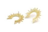 Brass Sun Earring, 10 Raw Brass Sun Stud Earrings (34x30x1mm) D1345