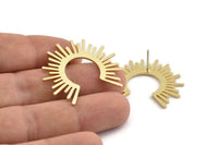 Brass Sun Earring, 10 Raw Brass Sun Stud Earrings (34x30x1mm) D1345