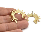 Brass Sun Earring, 10 Raw Brass Sun Stud Earrings (34x30x1mm) D1345
