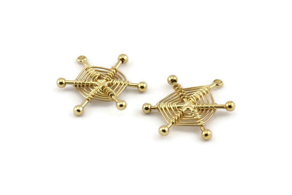 Gold Spider Web Charm, Handmade Gold Plated Brass Spider Web Chams With 1 Loop, Handmade Findings (24x20mm) Q0972
