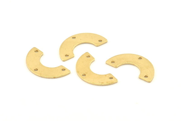 Brass Geometric Pendant, 24 Raw Brass Semi Circle Blanks With 3 Holes, Connectors, Charms, Findings (19x10x5x0.80mm) D1521