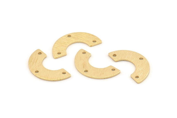 Brass Geometric Pendant, 24 Textured Raw Brass Semi Circle Blanks With 3 Holes, Connectors, Charms, Findings (19x10x5x0.80mm) D1519