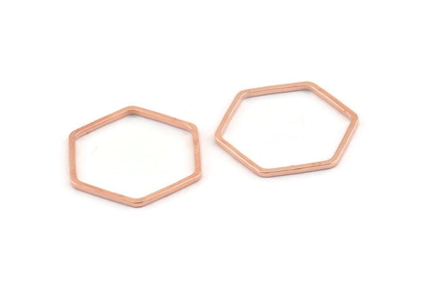 Rose Gold Hexagon Charm, 25 Rose Gold Tone Brass Hexagon Ring Charms, Connectors (20x1mm) D1660