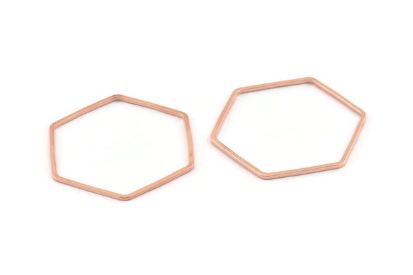 Rose Gold Hexagon Charm, 12 Rose Gold Tone Brass Hexagon Ring Charms, Connectors (30x1mm) D1645