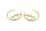 Gold Eye Earring, 2 Gold Plated Brass Eye Stud Earrings (33x34x1.5mm) D1625