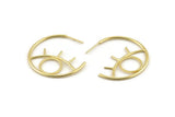 Gold Eye Earring, 2 Gold Plated Brass Eye Stud Earrings (33x34x1.5mm) D1625